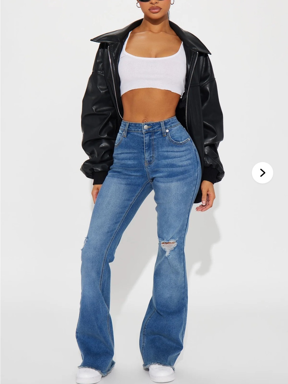 Women’s High-Rise Distressed Flared Jeans in Blue